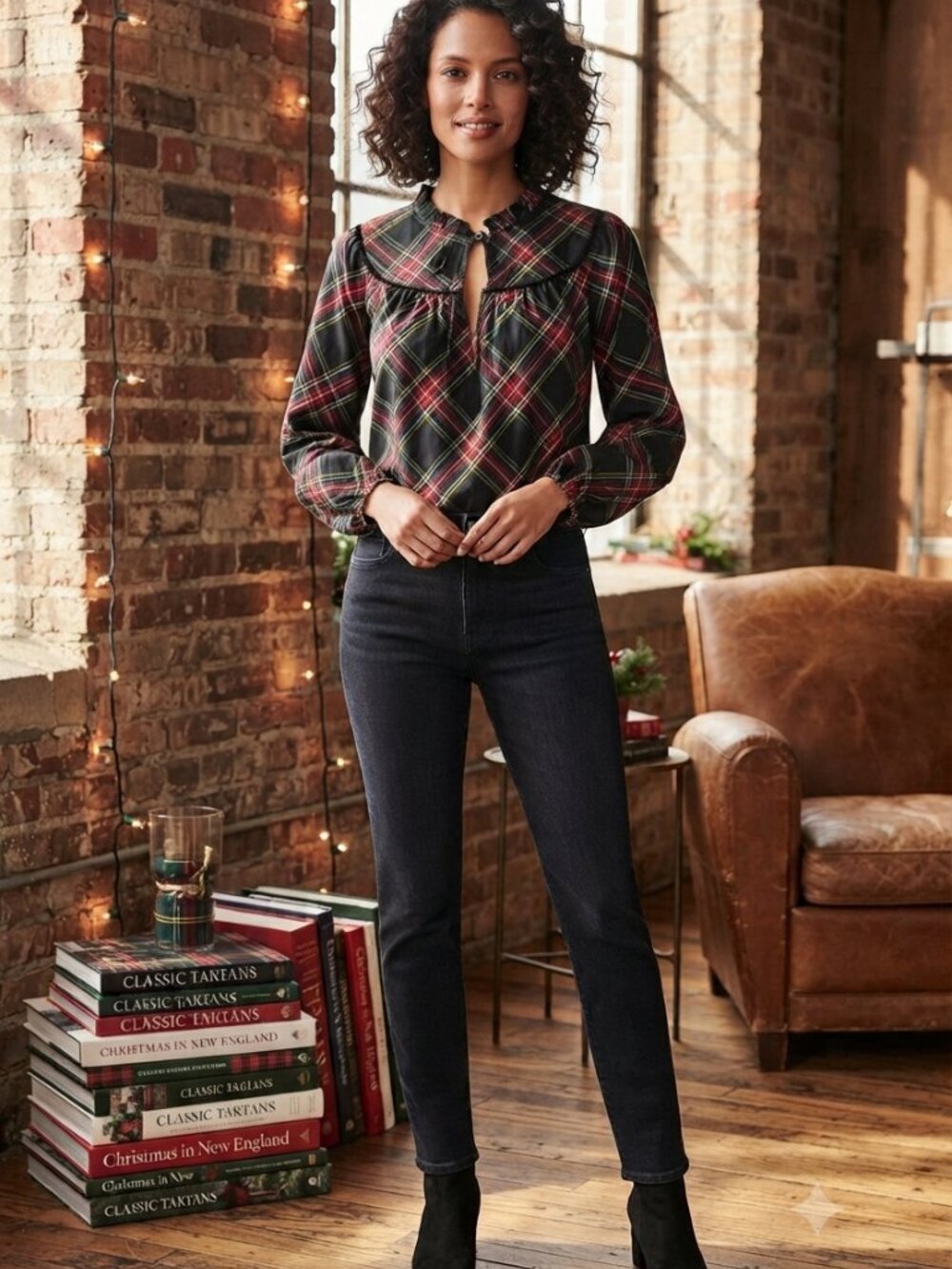 NWT J.Crew Tartan Plaid Ruffle Neck Blouse Sz XS MSRP $98 Holiday‎